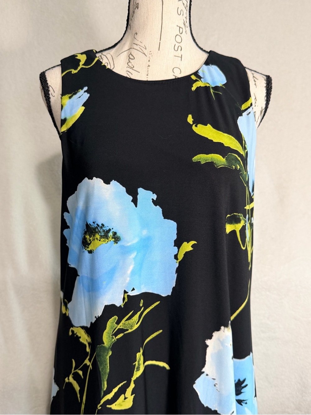 Anne Klein Black Blue Floral Sleeveless Dress - Picture 3 of 6